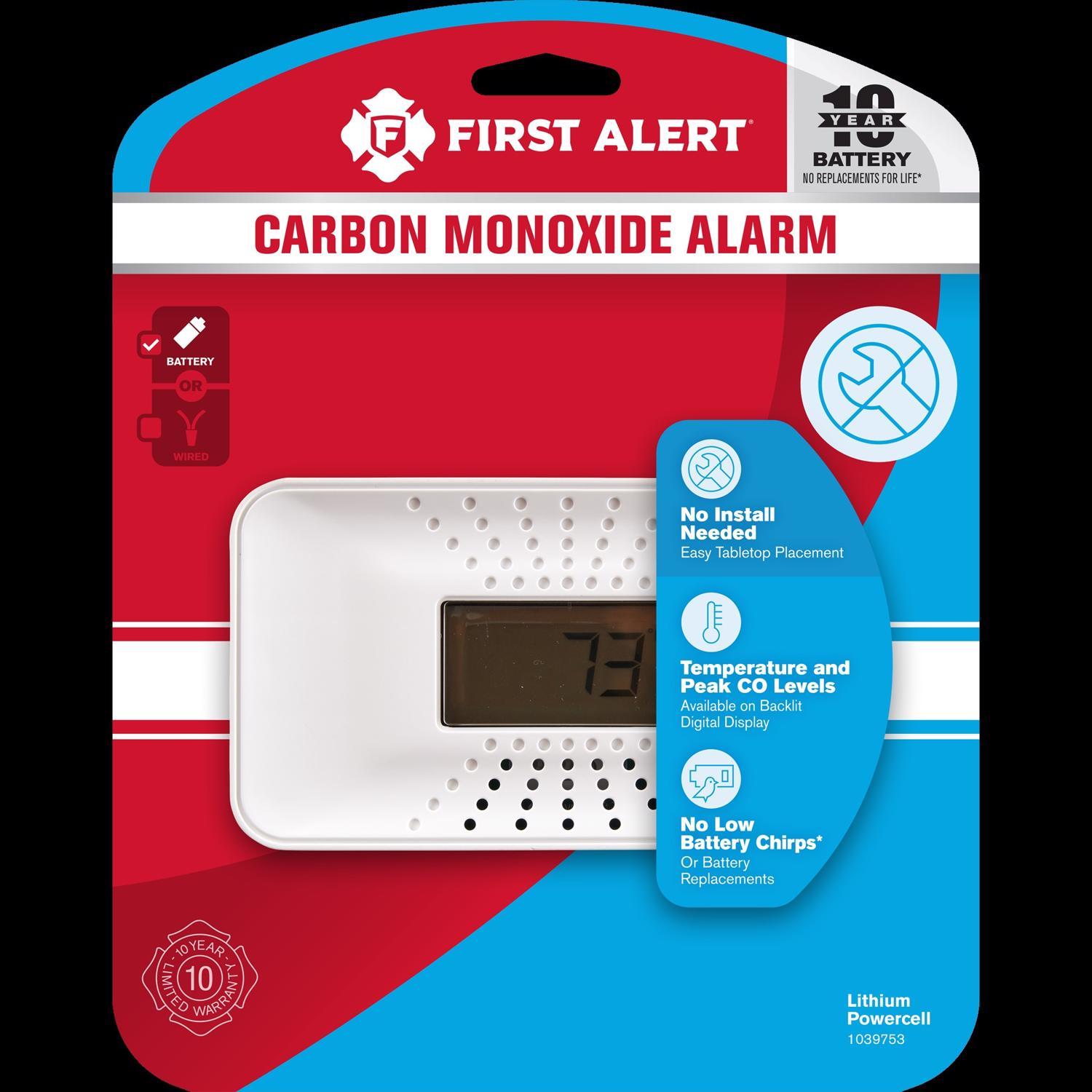 First Alert Carbon Monoxide Alarm with 10-Year Battery and Digital Temperature Display - 1039753