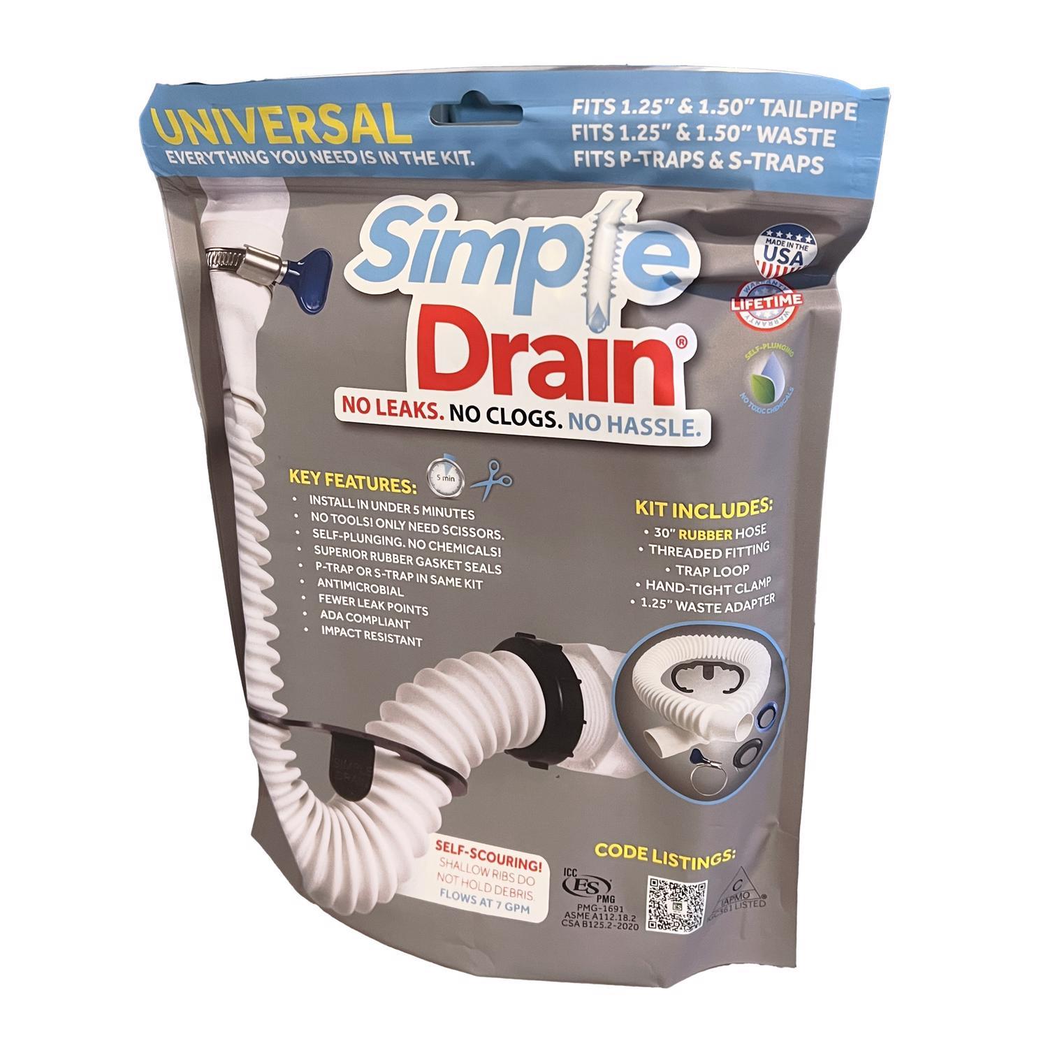 Simple Drain 1.25 in. D X 2.5 ft. L Rubber Slotted Sink Drain Kit