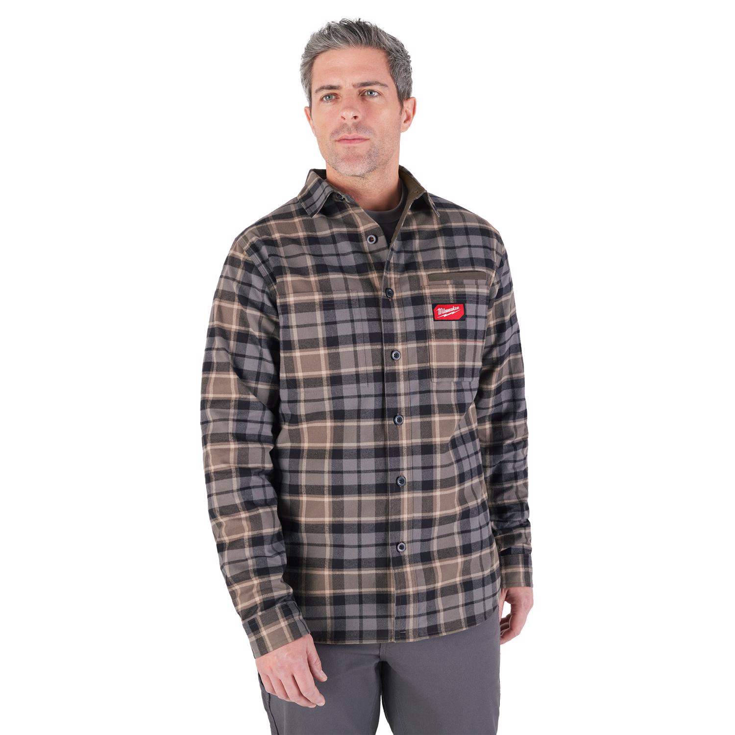 Milwaukee Gridiron M Long Sleeve Men's Collared Gray Flannel Shirt