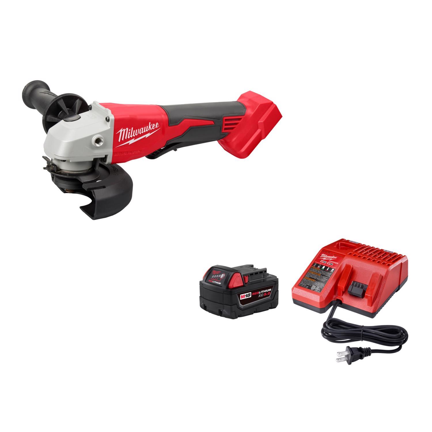 Milwaukee M18 Brushless 4-1/2 in Grinder w 5Ah Battery & Charger Kit