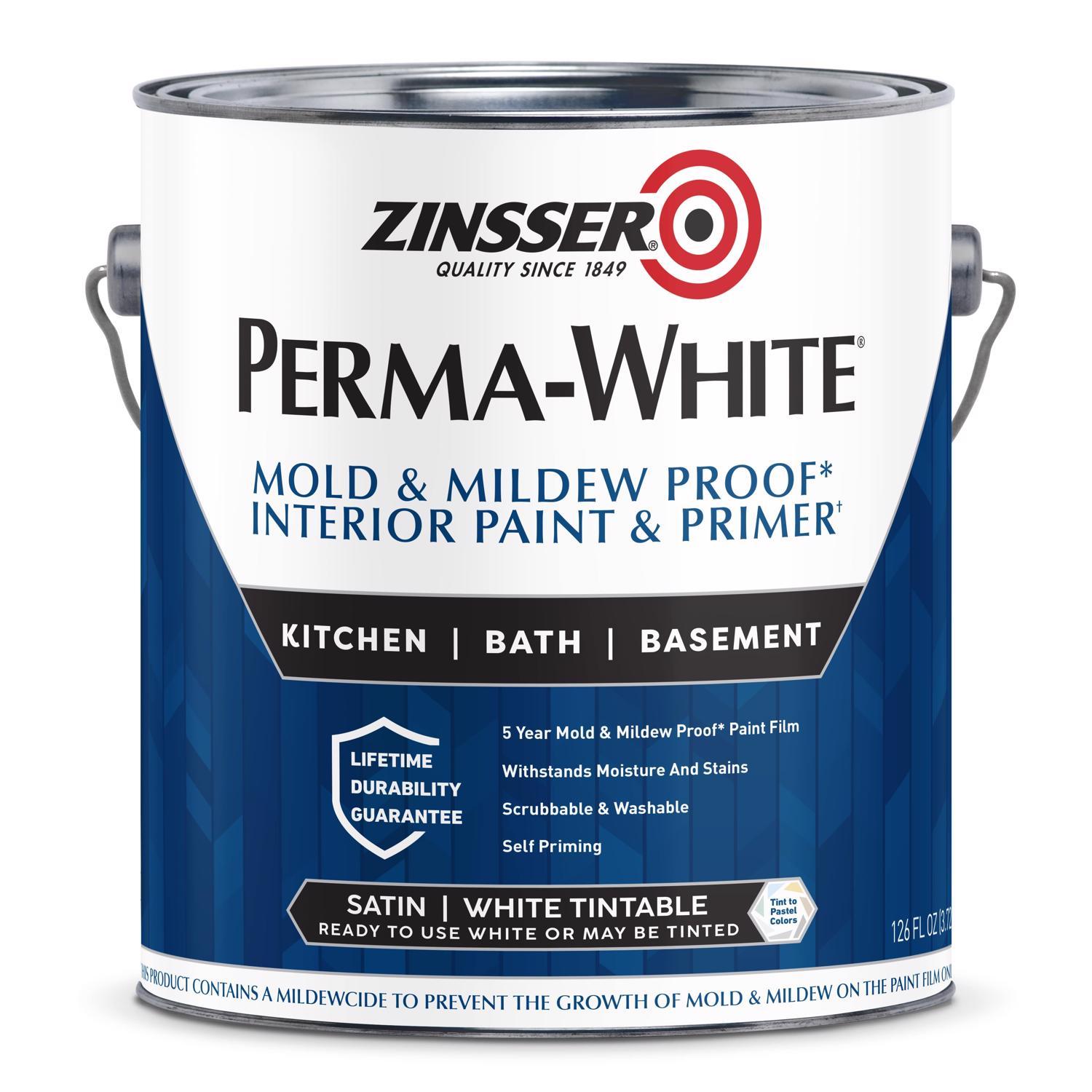 Zinsser Perma-White Satin White Water-Based Mold and Mildew-Proof Paint  Interior 1 gal Mfr# 2711 - Ace Hardware, image size:1500x1500