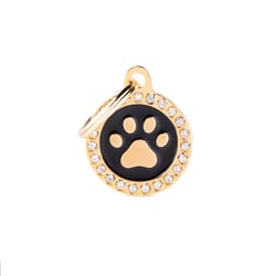 MyFamily Glam Black/Gold Paw Circle Strass Metal Dog Pet Tags Medium
