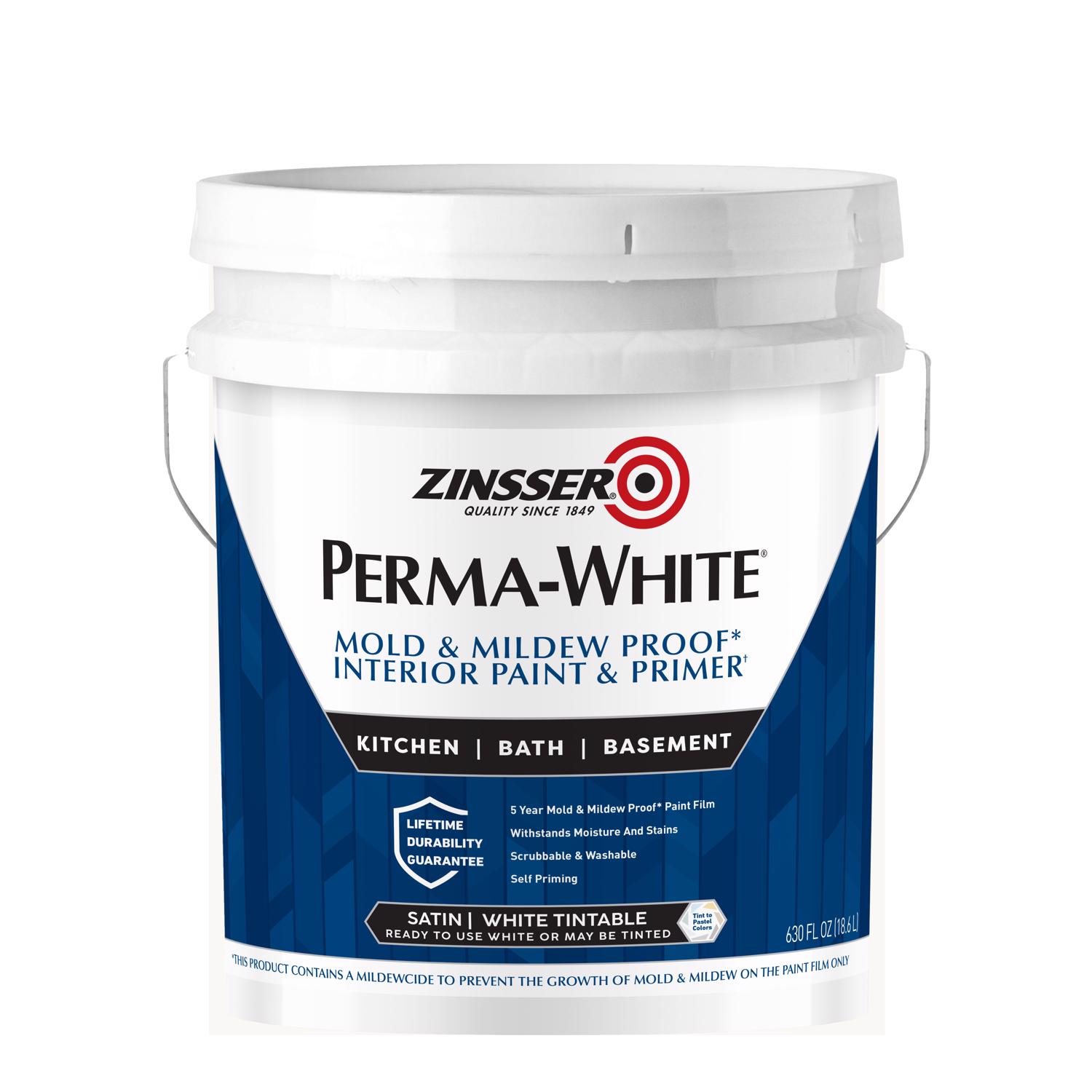 Zinsser Perma-White Satin White Water-Based Mold and Mildew-Proof Paint Interior 5 gal