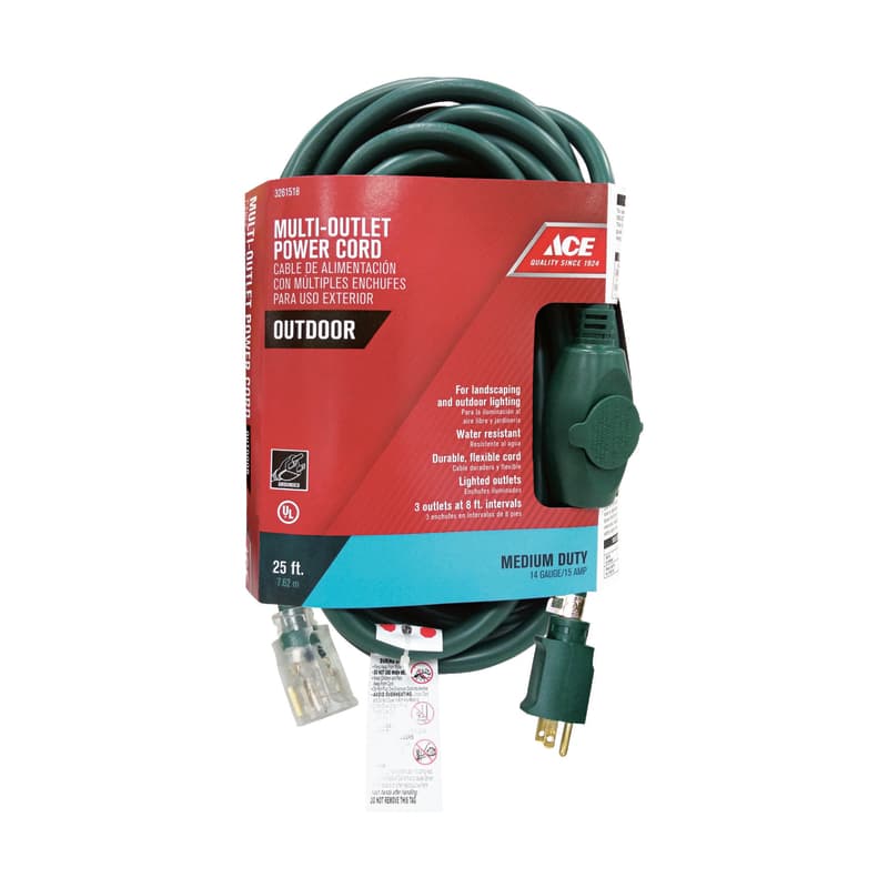 Ace Outdoor 25 ft. L Green Triple Outlet Cord 14/3 STW Mfr# KB-168