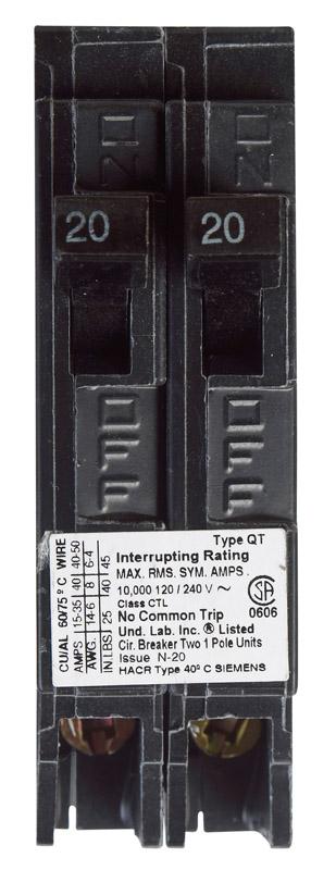 Siemens Q2020 20/20 Amp Tandem Single Pole Breaker – New
