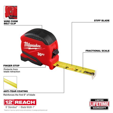 Milwaukee 30 ft. L X 1.97 in. W Compact Tape Measure 1 pk Mfr# 48