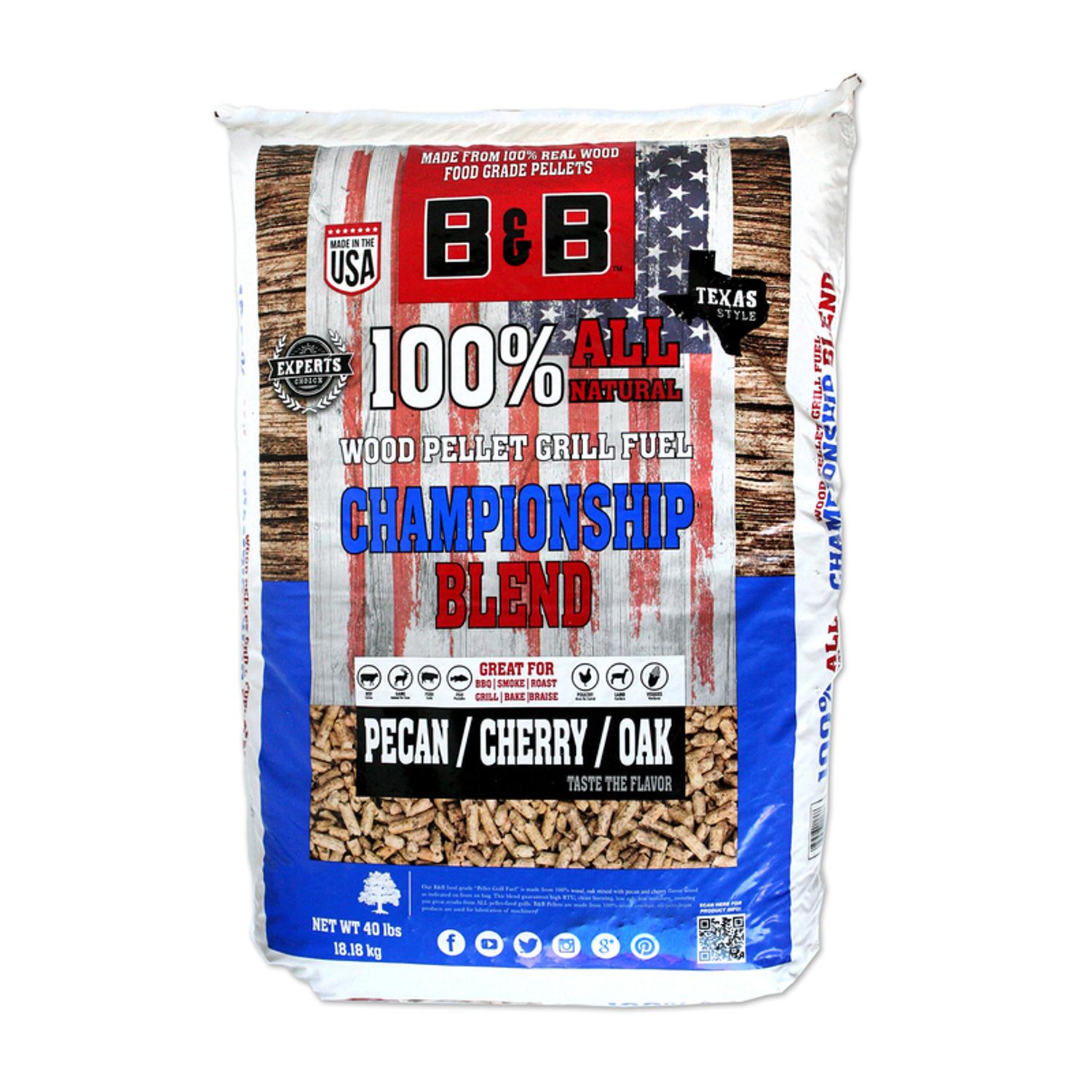 B&amp;B Charcoal Championship Blend Hardwood Pellets All Natural Cherry/Oak/Pecan 40 lb