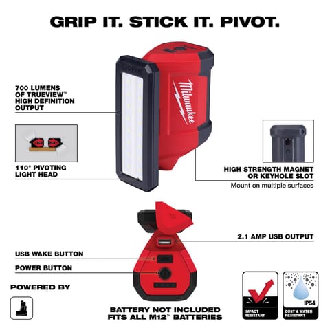 milwaukee 700 lumen flashlight warranty 2367-20-48-11-2420 M12 ROVER 12-Volt Lithium-Ion Service and Repair Lumens Flood Light with USB Charging with 2.0Ah Battery Milwaukee 2367 M12 ROVER Service and Repair Flood Light is Made for Any EnvironmentThe Milwaukee M12 ROVER Service and Repair Flood Light with USB Charging gives you a flexible light source made for any environment Milwaukee M12 ROVER Service and