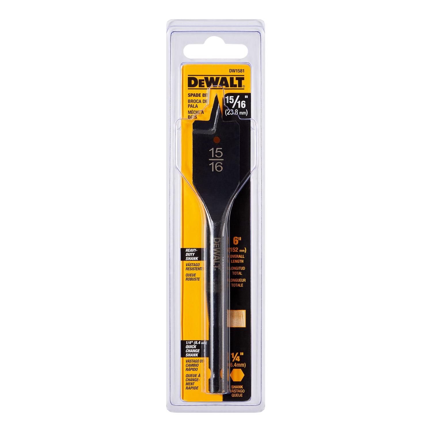 DeWALT Spade-Blade Drill Bit: 15/16" Drill Bit, High Speed Steel - Bright (Polished), 6" OAL | Part #DW1581