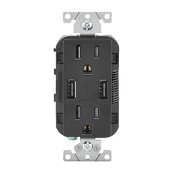 Leviton Decora 15 amps 125 V Black Outlet and USB Charger 5-15R 1 pk