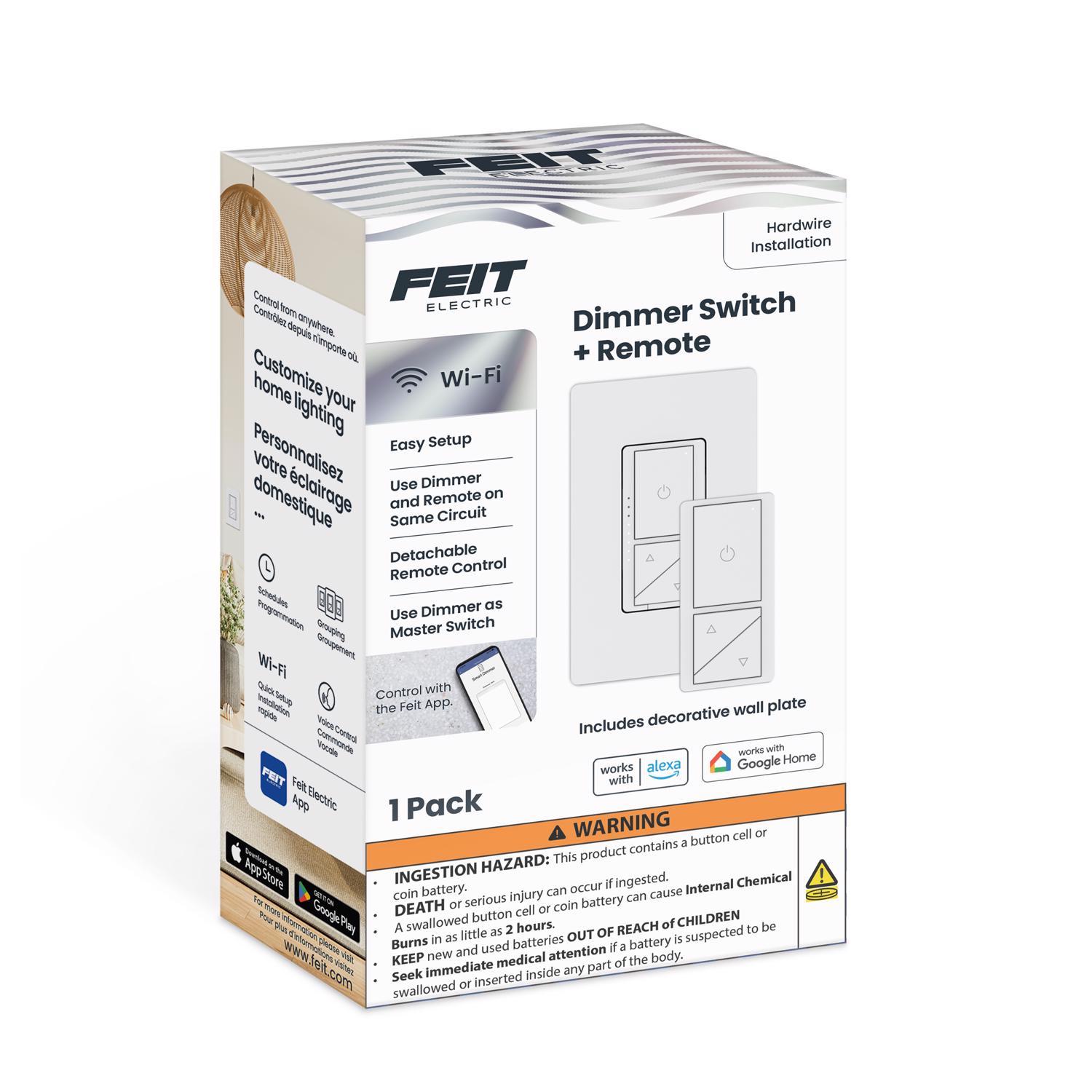 Photos - Socket Feit White 200 W Paddle Smart-Enabled Dimmer Switch w/Remote Control 1 pk DIM/BUTTON/WIFI