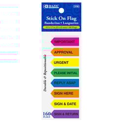 Bazic Products 1.7 in. W X 0.5 in. L Assorted Neon Arrow Flag Sticky Note 8 pad