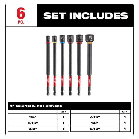 Milwaukee 6 in. L Steel Magnetic Nut Setter Set 6 pc Mfr# 49-66