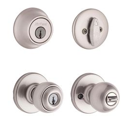Kwikset Polo Traditional Satin Nickel Deadbolt and Entry Door Knob 1-3/4 in.