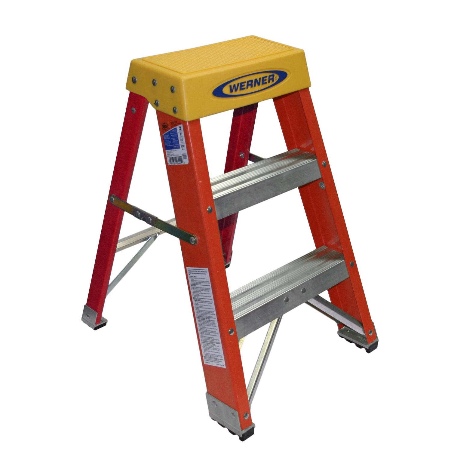 2-Step Fiberglass Step Stool with 300 lb. Load Capacity in Blue/Silver/Yellow