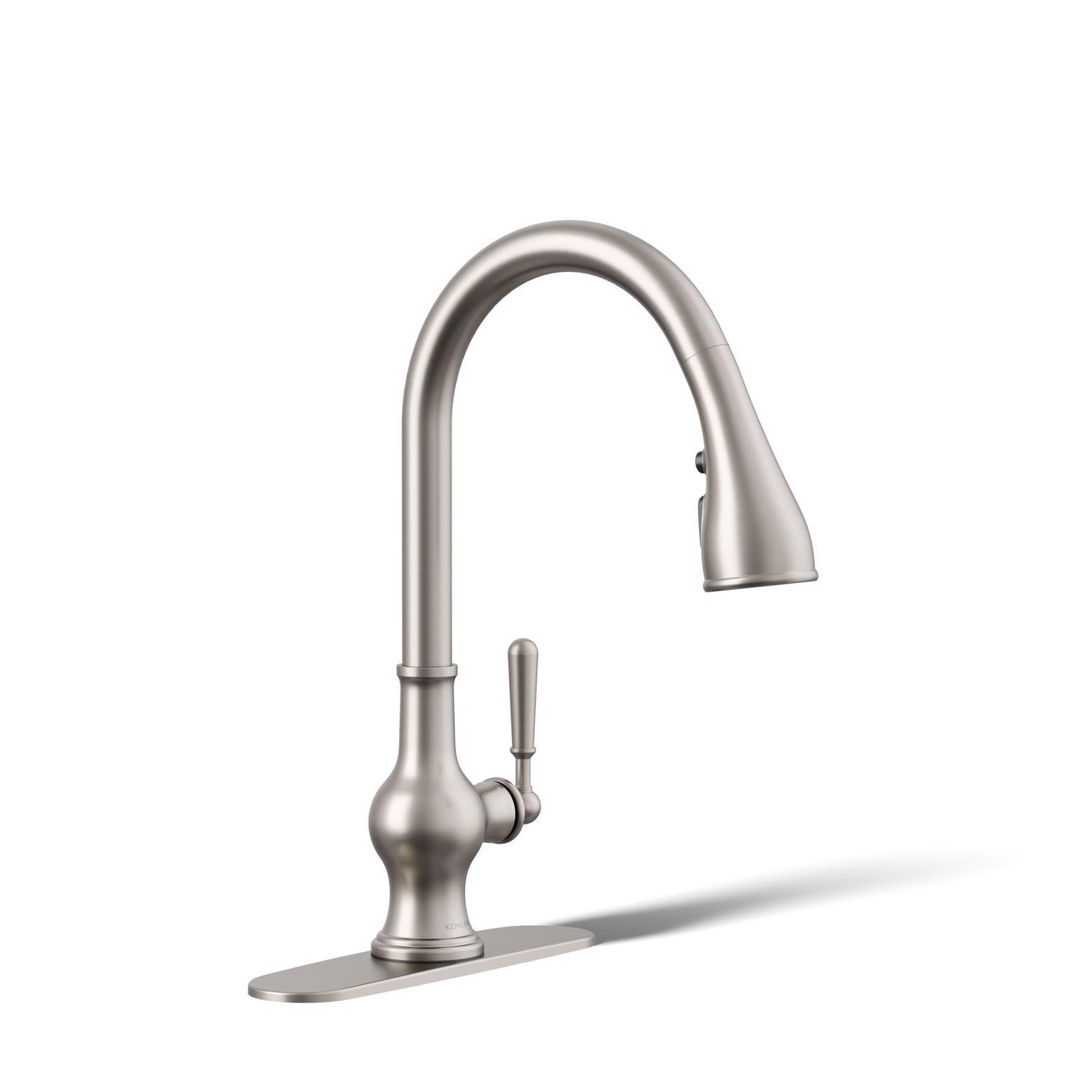 Kohler Treaty One Handle Lacquer Vibrant Stainless Pull-Down Kitchen Faucet