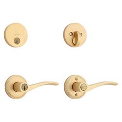 Kwikset Sedona Signature Series Transitional Satin Brass Entry Lever and Deadbolt Set KW1 1-3/4 in.