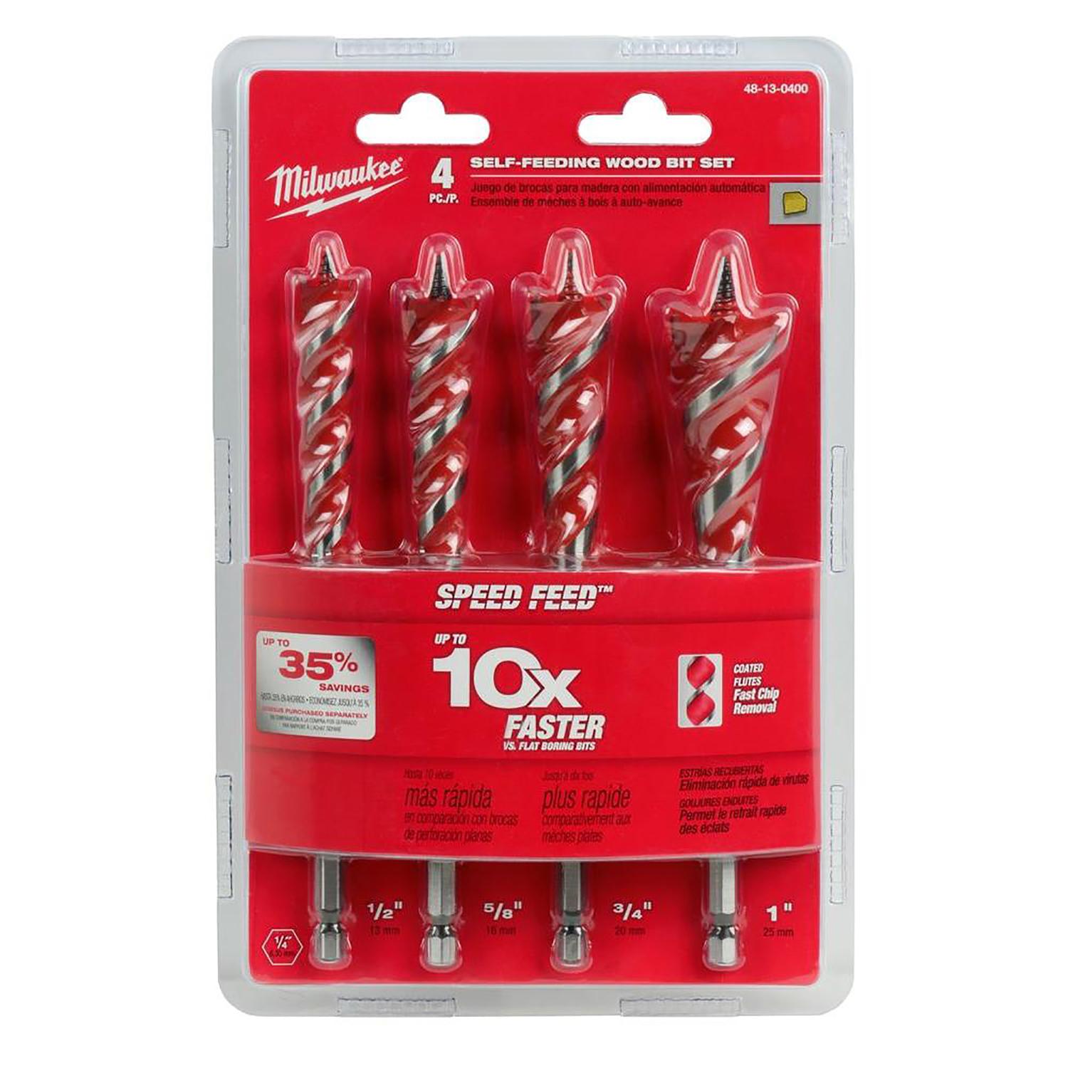 Photos - Drill Bit Milwaukee Speed Feed Assorted X 6-1/2 in. L Steel Wood Bit Set Quick-Change Hex Shank 4 pc 48-13-0400 