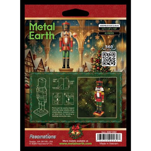 Metal Earth Nutracker Red and Green Ornament Figurine 4.0 in. Mfr