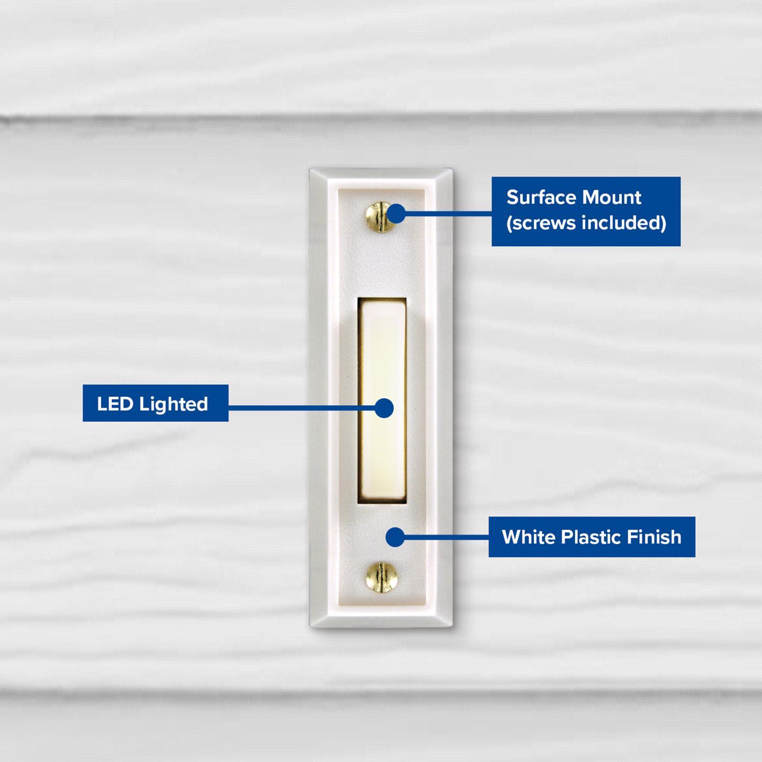 Heath Zenith White Plastic Wired Pushbutton Doorbell Mfr# 18000092