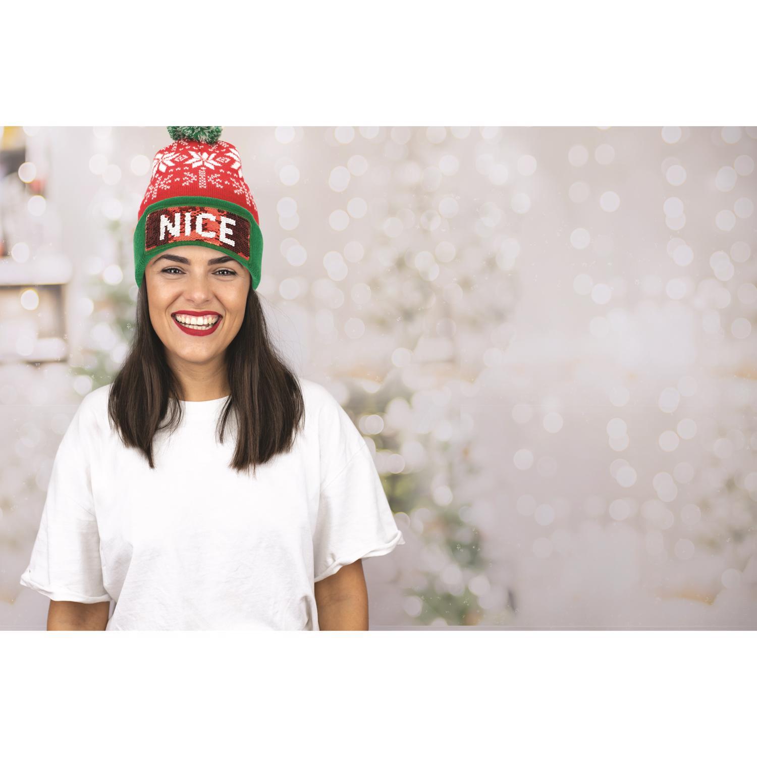 DM Merchandising Winter Naughty or Nice Santa Sequin Pom Hat Green