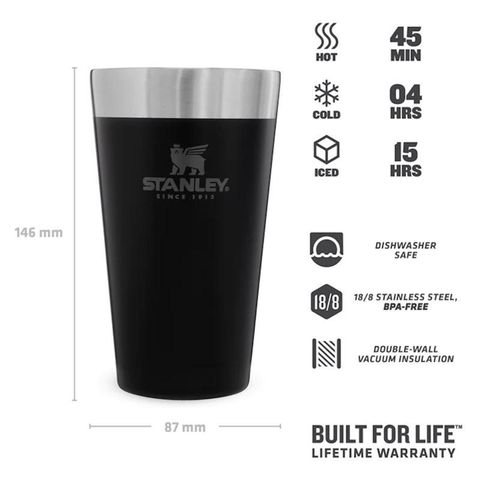 Stanley Adventure 16 oz Matte Black BPA Free Stackable Pint Mfr