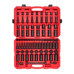Tekton 1/2 in. drive Metric/SAE Shallow and Deep Impact Socket Set 87 pc
