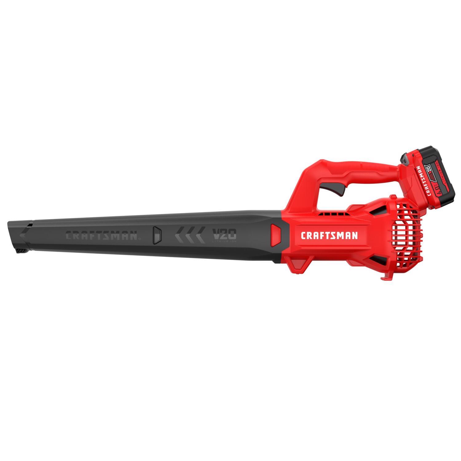 Condition photo showing New/Like New for craftsman v20 leaf blower cordless with 4.0 ah battery and charger, 90 mph 200 cfm, integrated scrap