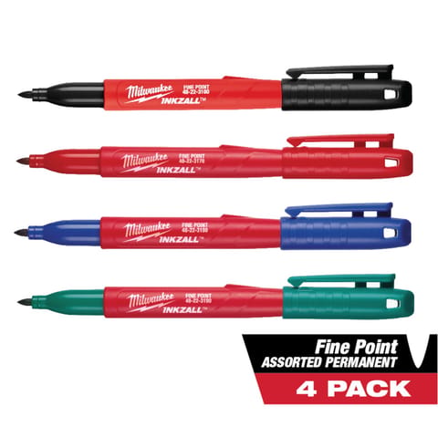 Milwaukee INKZALL Assorted Fine Tip Jobsite Marker 4 pk Mfr# 48-22