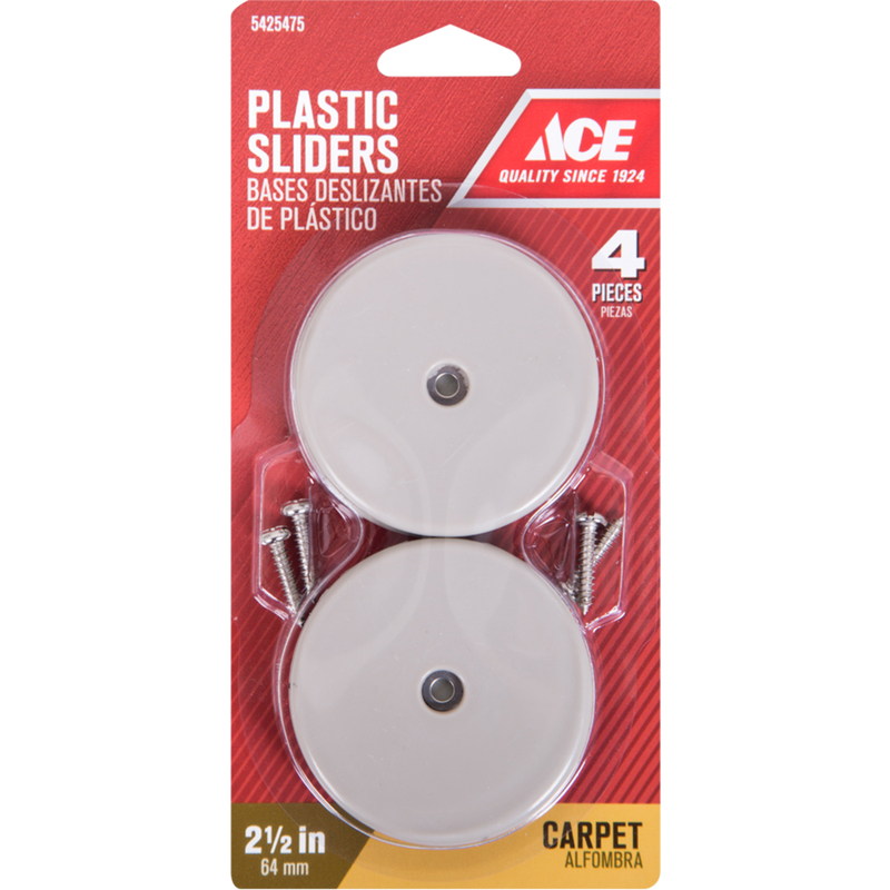 Ace White 2-1/2 in. Screw-On Plastic Sliders 4 pk