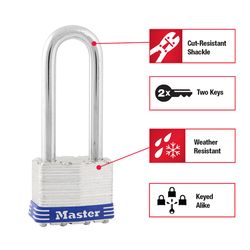 Master Lock 22D Laminated Steel Padlock - 1-1/2" Wide Body, 5/8" Shackle