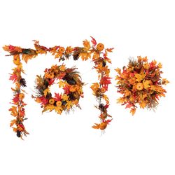 BNDL Harvest 24 B/O Wreath and 9' Fall Harvest Garland