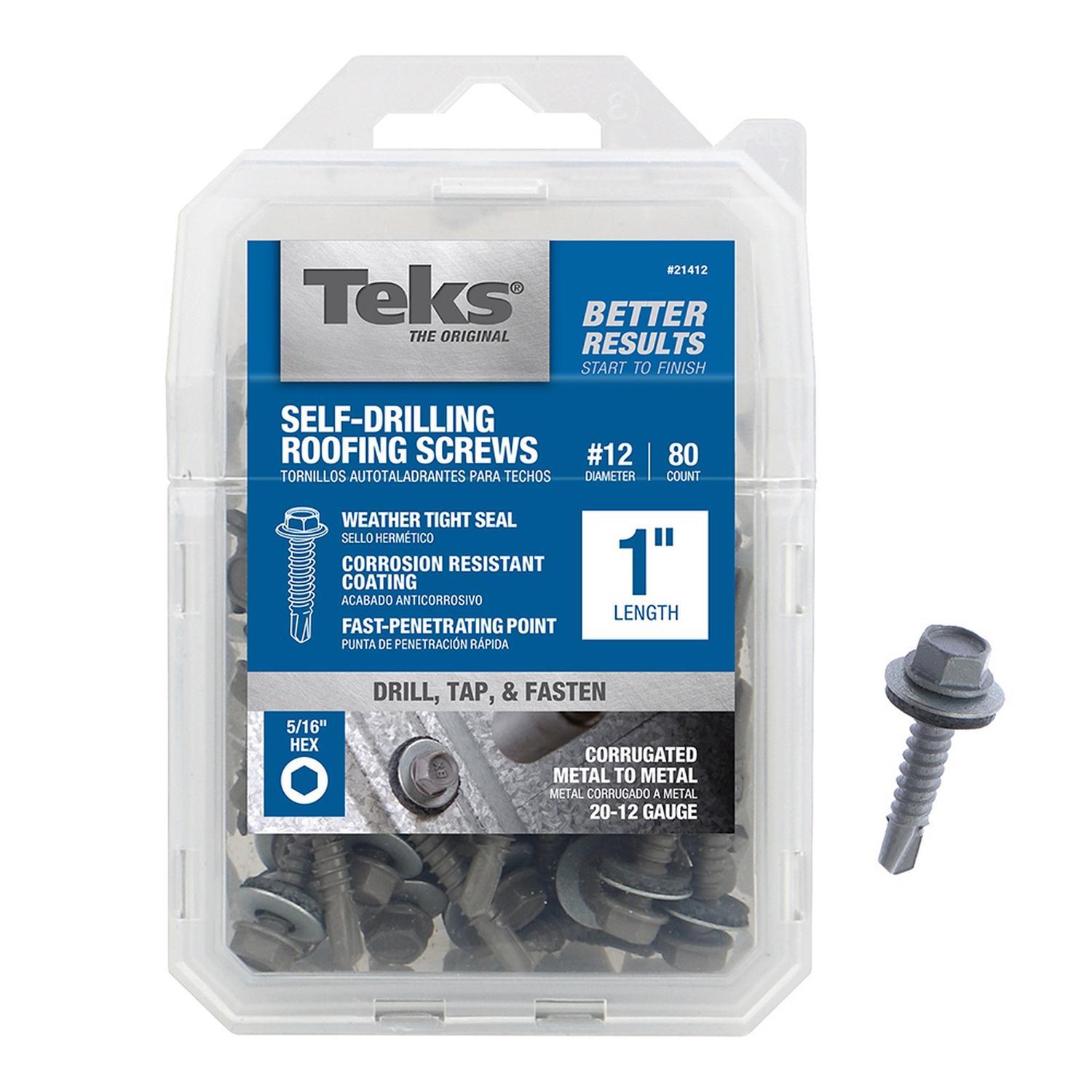 Teks No. 12 Size X 1 in. L Hex Drive Hex Washer Head Self Tapping