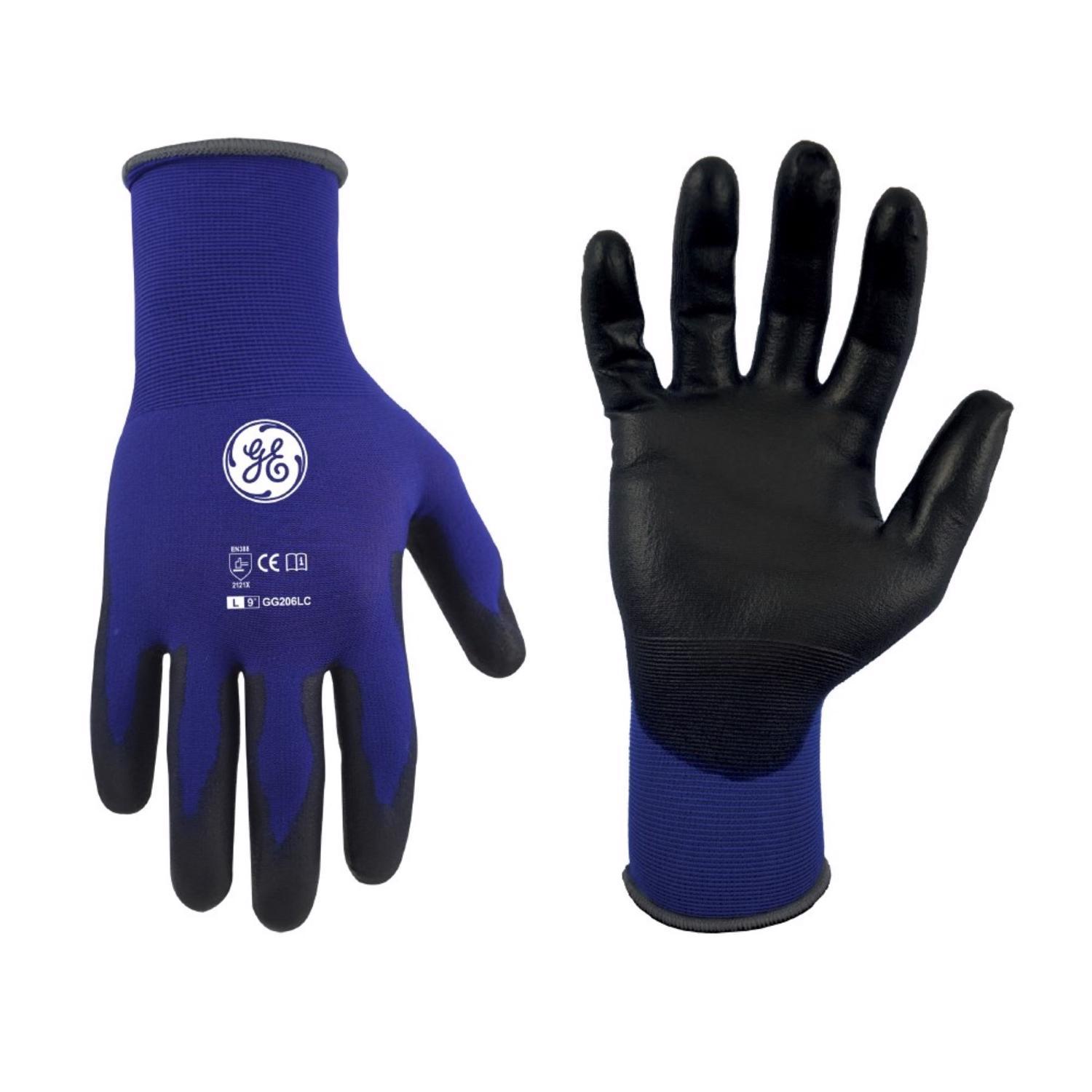 General Electric Unisex Dipped Gloves Black/Blue L pair Mfr