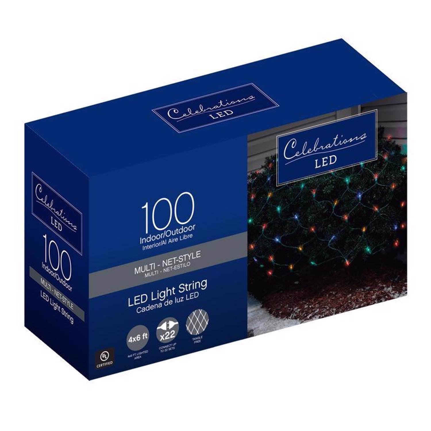 Celebrations Blue LED Mini Multicolored Net Christmas Lights