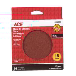 Ace 5 in. Aluminum Oxide Adhesive Sanding Disc 60 Grit Coarse 15 pk