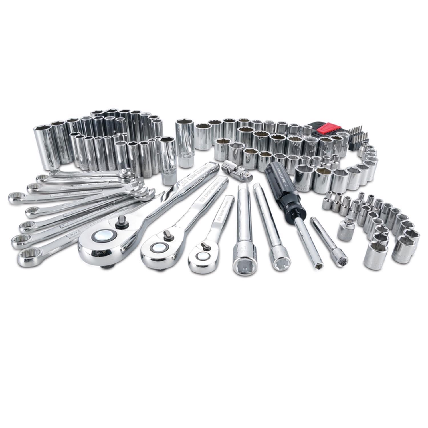 Ace Hardware Craftsman 1/4, 3/8 and 1/2 in. drive Metric and SAE 6 and 12 Point Mechanic's Tool Set 135 pc