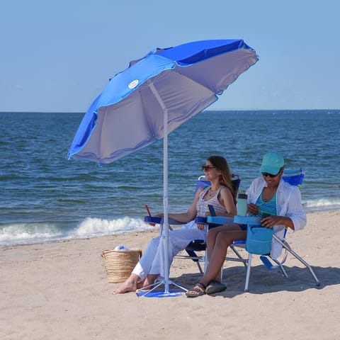 エンゼルス ビーチアンブレラ Rio Brands 84 in Tiltable Beach Umbrella - Blue Mfr# UB77SAX