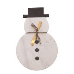 Creative Co-Op White Marble Snowman Cut Board with Knife Table Decor