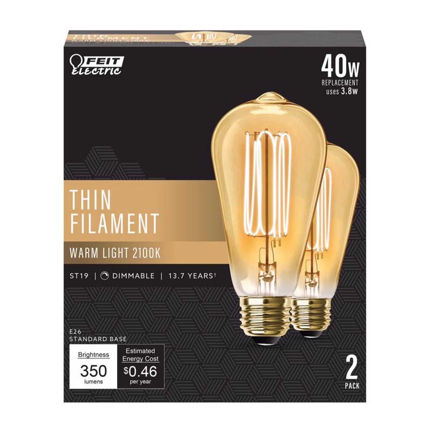 Feit Electric 120V 3.8W Vintage Edison LED Light Bulb Warm White 2 Pieces - 3011409