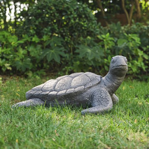 Glitzhome Fiberglass/MGO Gray 10.5 in. Crawling Turtle Garden