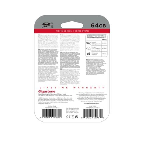 Gigastone 64 GB SDXC Flash Memory Card 1 pk Mfr# GS-SDHC80U164G