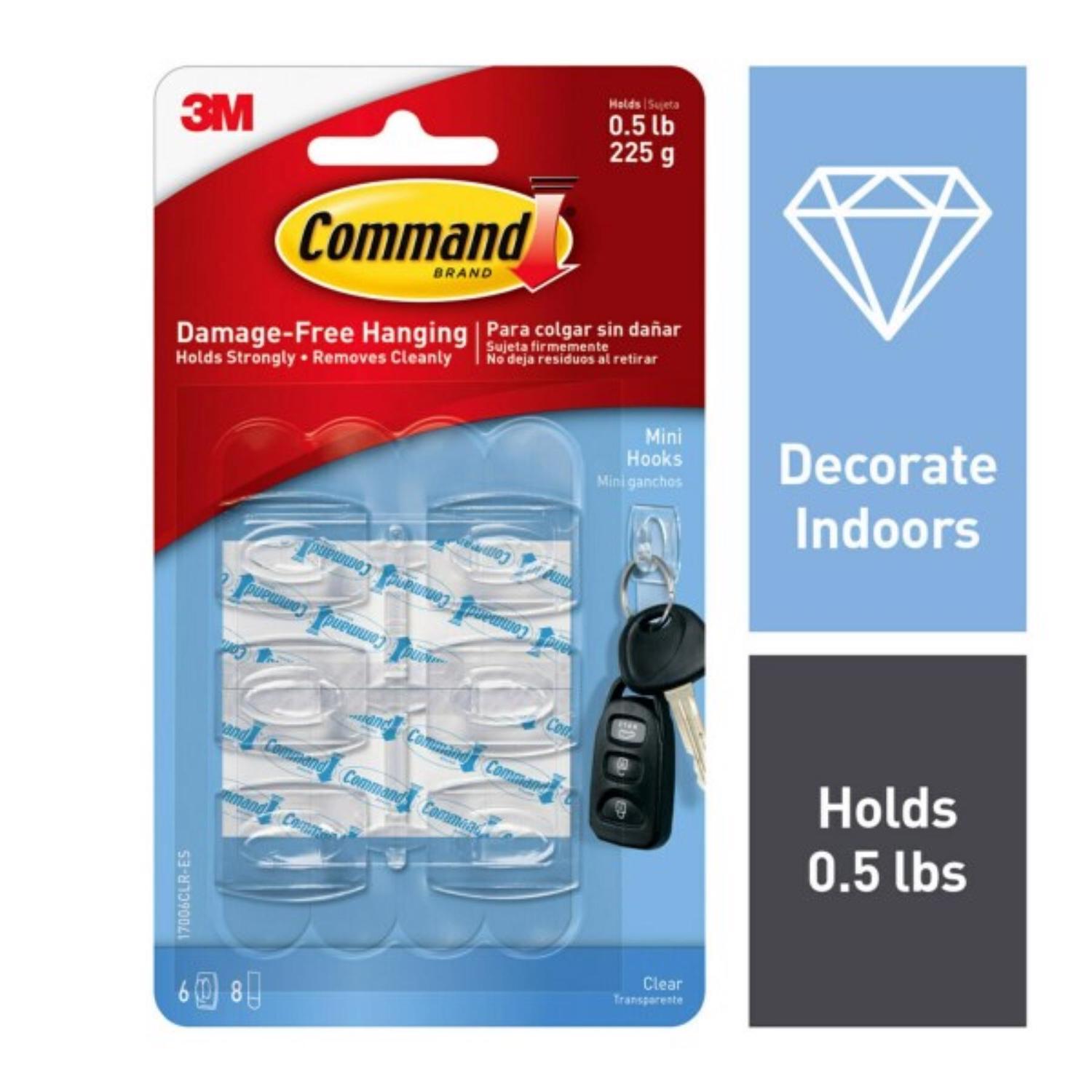 3M Command Mini Plastic Hook 1.08 in. L 6 pk Mfr# 17006CLR-ES