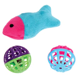 Boss Pet Pet Park Blvd For Cat Multicolored Plush Fish & Latice Balls Cat Toy 3 pk
