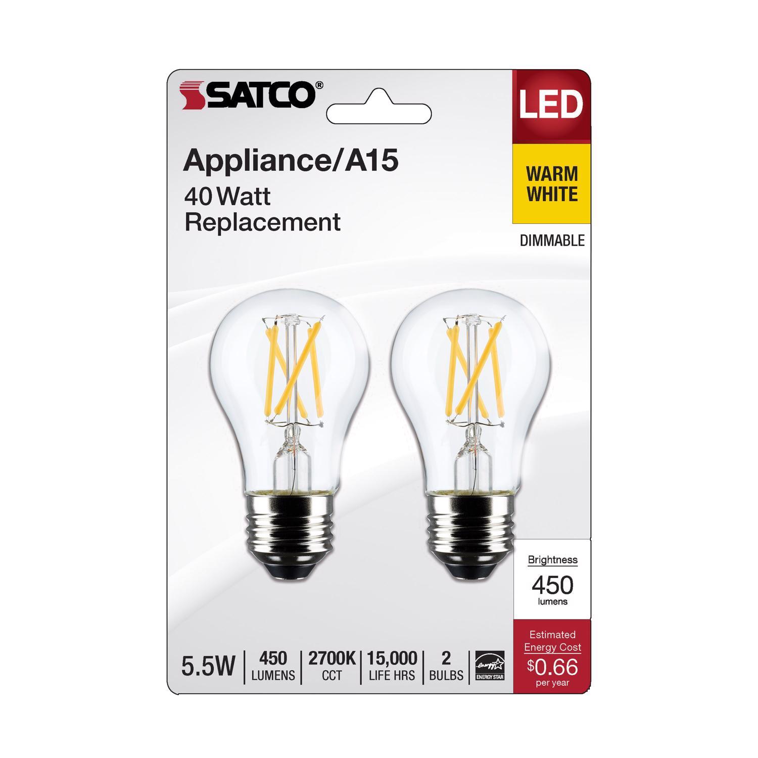 Satco A15 E26 (Medium) Filament LED Bulb Warm White 40 Watt Equivalence 2 pk