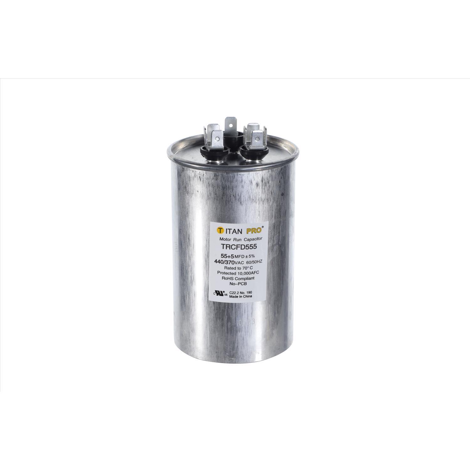 Titan Pro 55+5 MFD 440 V Round Run Capacitor Mfr# TRCFD555 - Ace