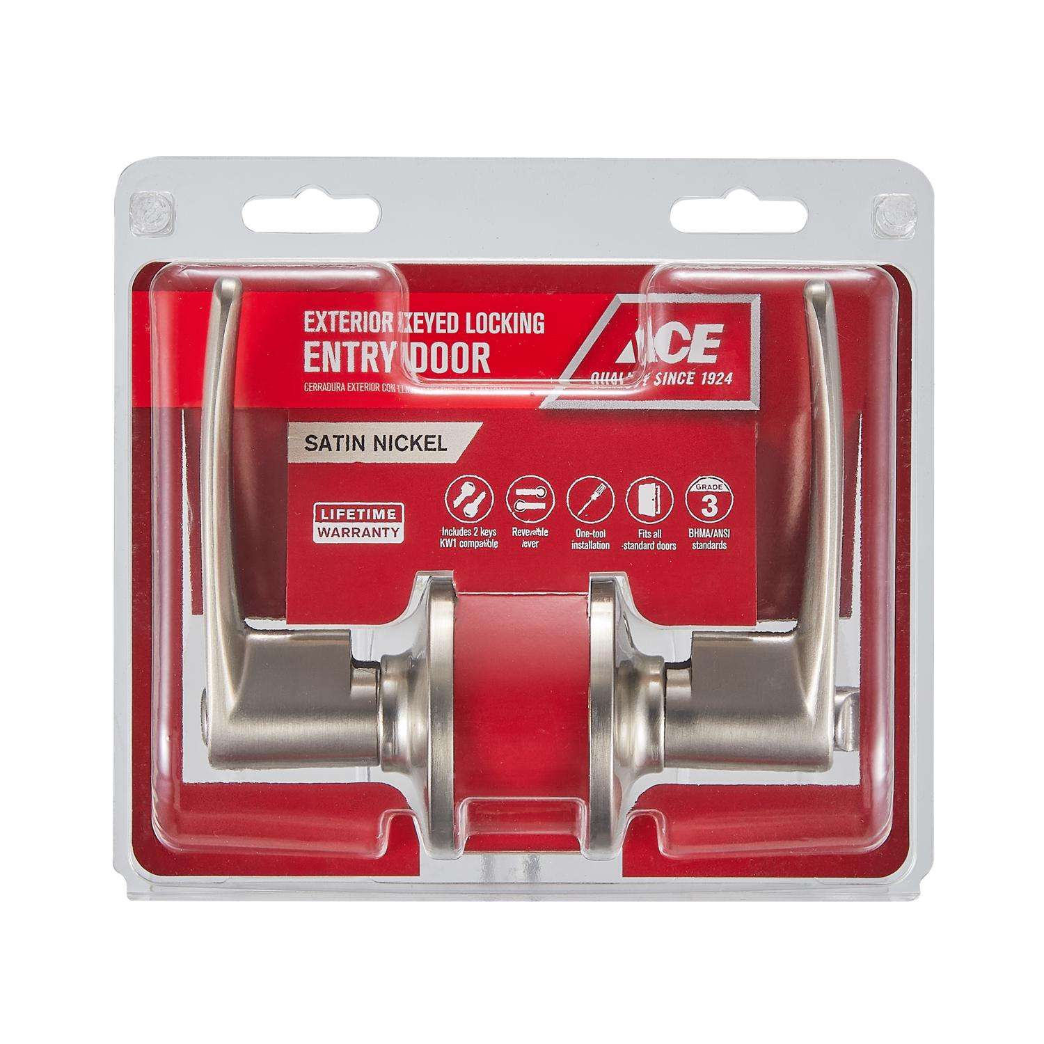 Ace Straight Lever Satin Nickel Entry Lever KW1 1-3/4 in