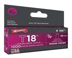 Arrow T18 3/16 in. W X 3/8 in. L 18 Ga. Round Crown Wire Staples 1000 pk