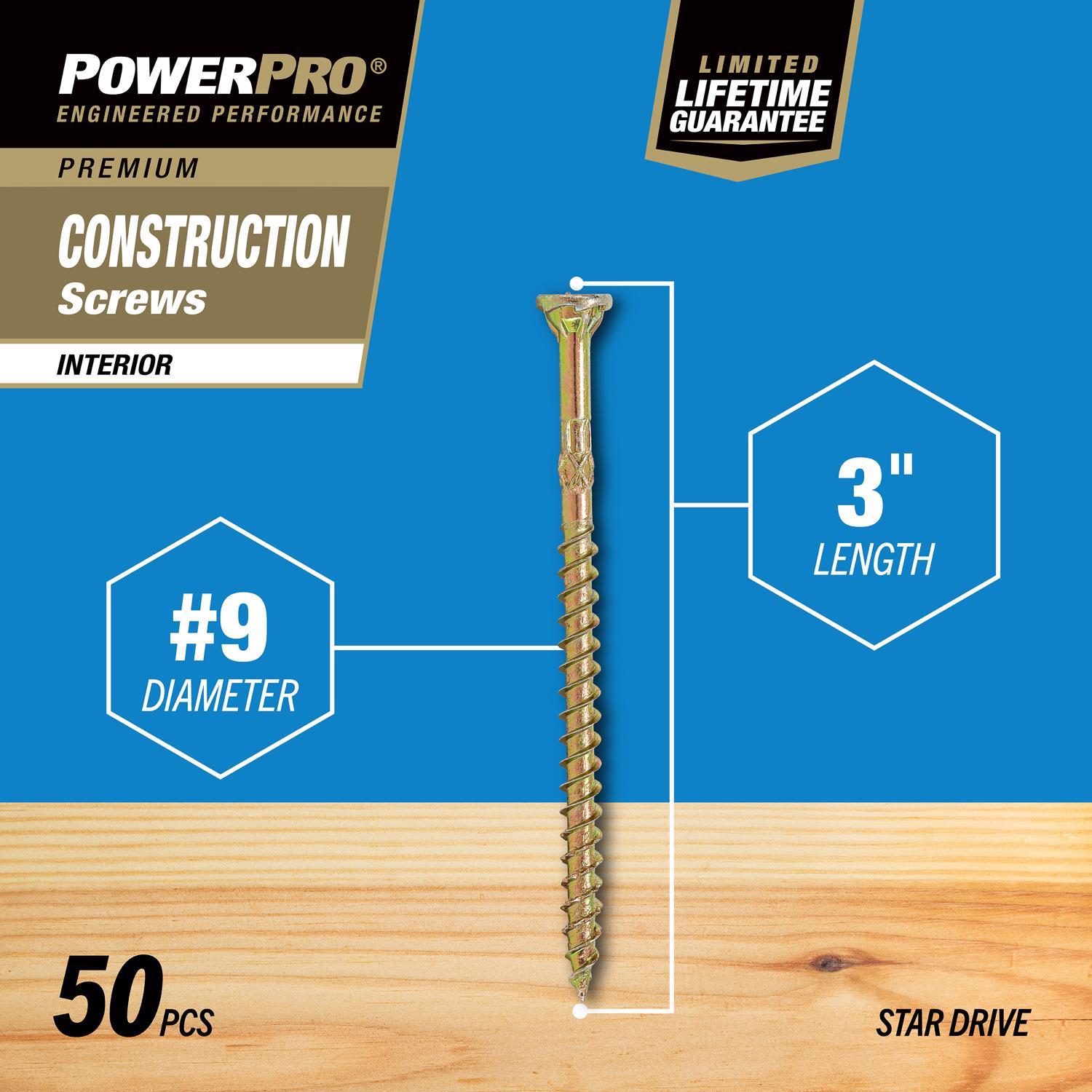 HILLMAN Power Pro No. 9 X 3 in. L Star Gold Zinc Coated Coarse