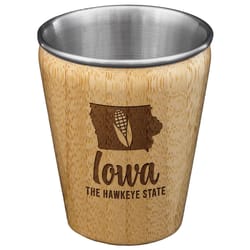 Totally Bamboo 2 oz Brown/Silver Stainless Steel/Wood Iowa Shot Glass